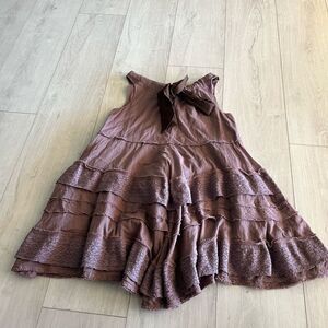 Anthropologie Zehavale Flounced Tiered Boho Gatsby Lace Mini Dress Purple Mink s
